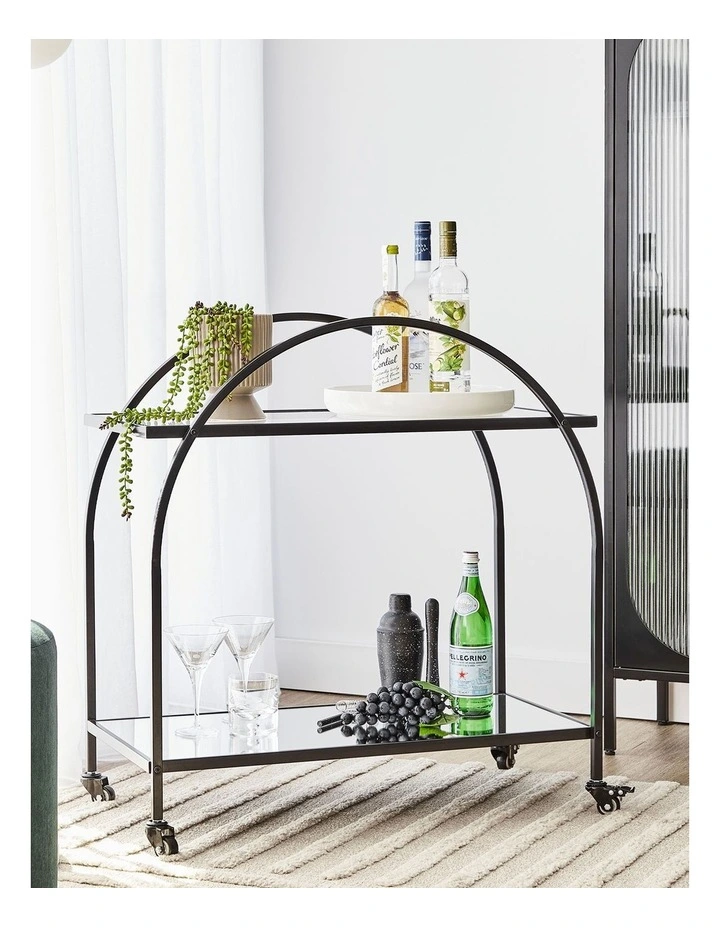 Otis 86cm Steel Arch Bar Cart in Black