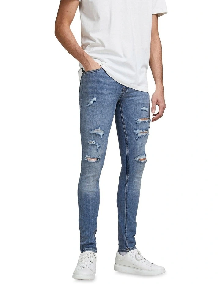 Liam Distressed Skinny Jeans in Mid Blues