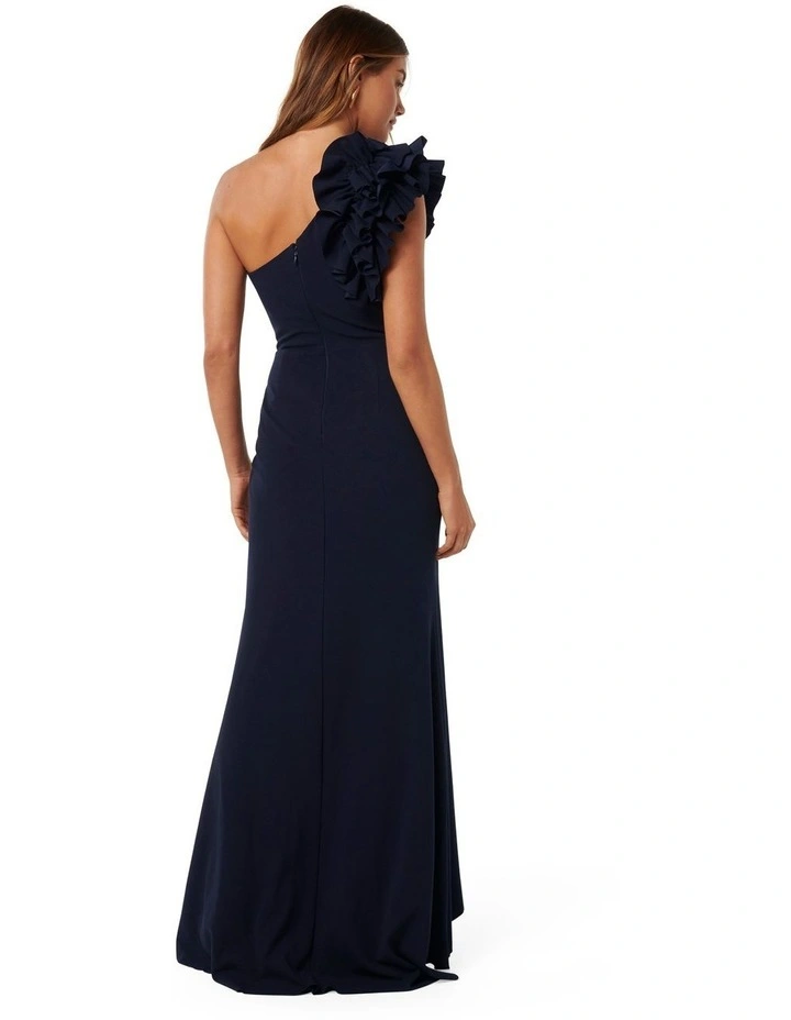 Leanne One Shoulder Ruffle Dress in Navy