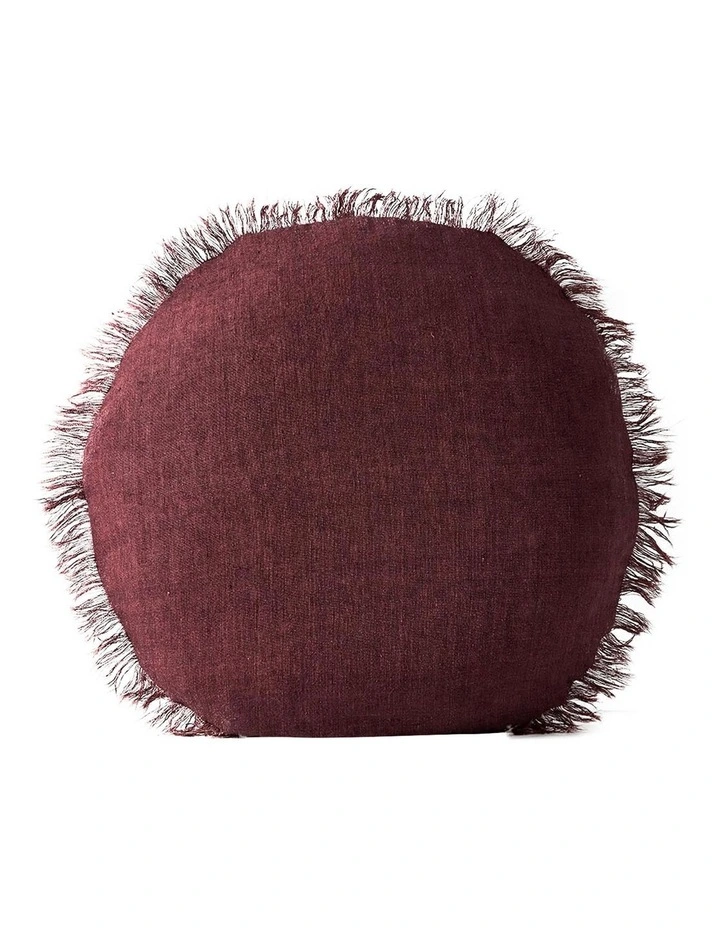 Vintage Linen Fringe 55cm Round Cushion in Syrah