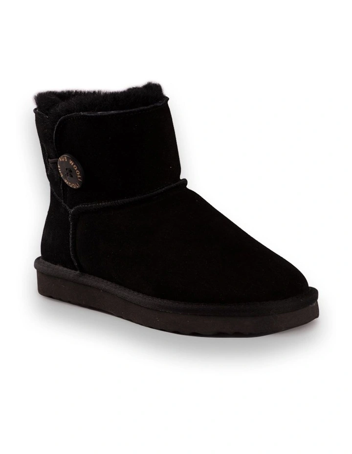 Women Short Sheepsk Button UGG Boot Black