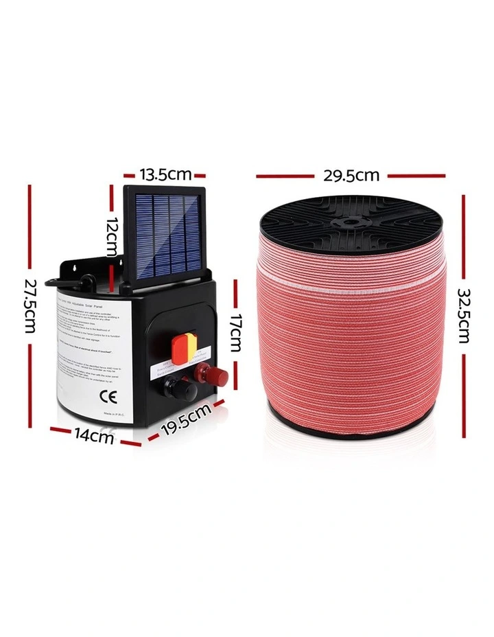 5km Electric Fence Energiser Solar Power Charger Set W/ 2m Tape