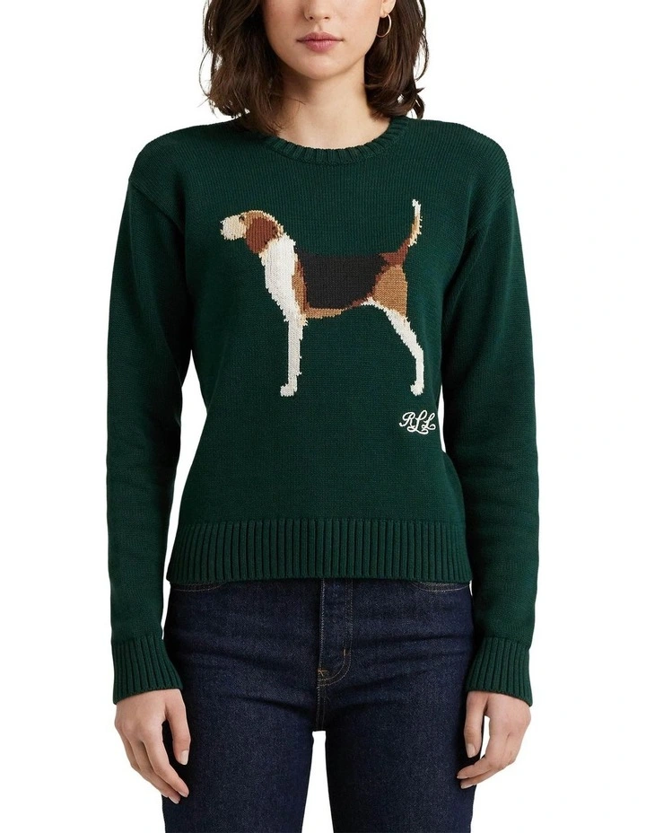 Intarsia-Knit Cotton-Blend Sweater in Green