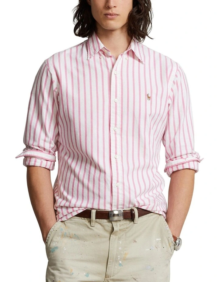 Classic Fit Striped Oxford Shirt in Pink