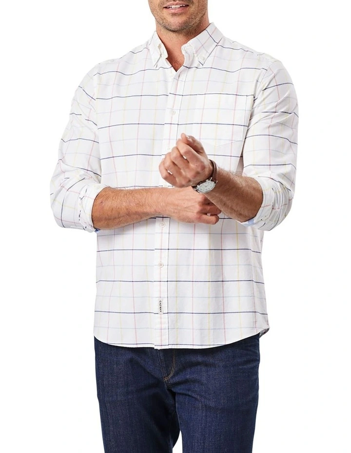 Casual Oxford Check Long Sleeve Shirt in White