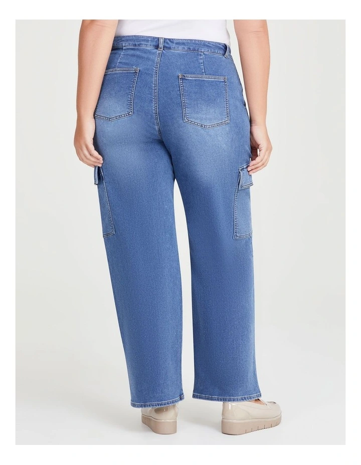 Cotton Cargo Wide Leg Jean in Classic Blue