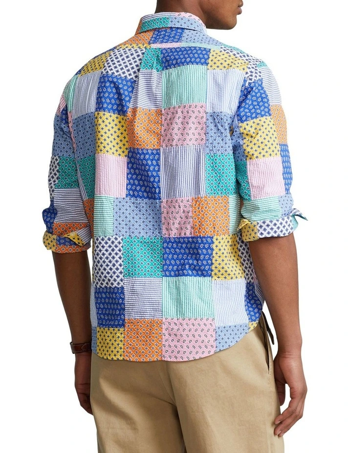 Classic Fit Patchwork Seersucker Shirt in Multi