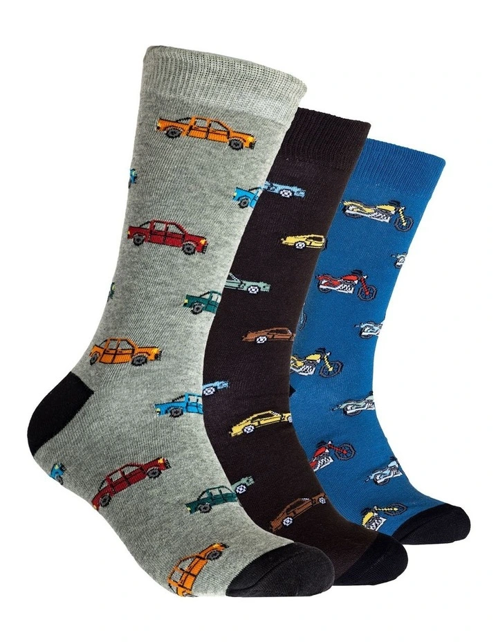 Rev Head Cotton Crew Socks 3 Pack in Multi