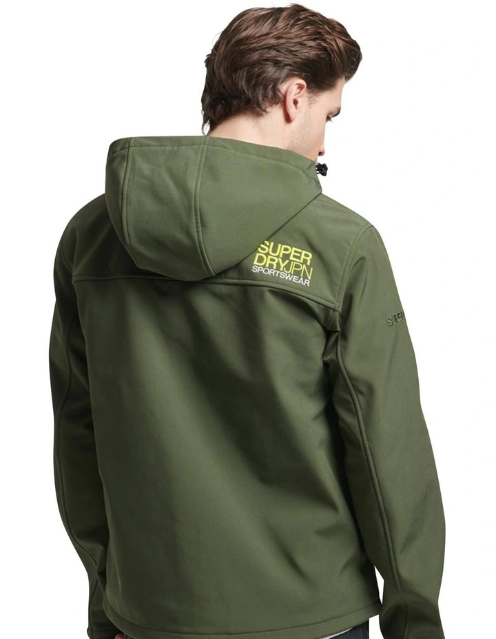 Hooded Soft Shell Jacket in Dark Green Moss
