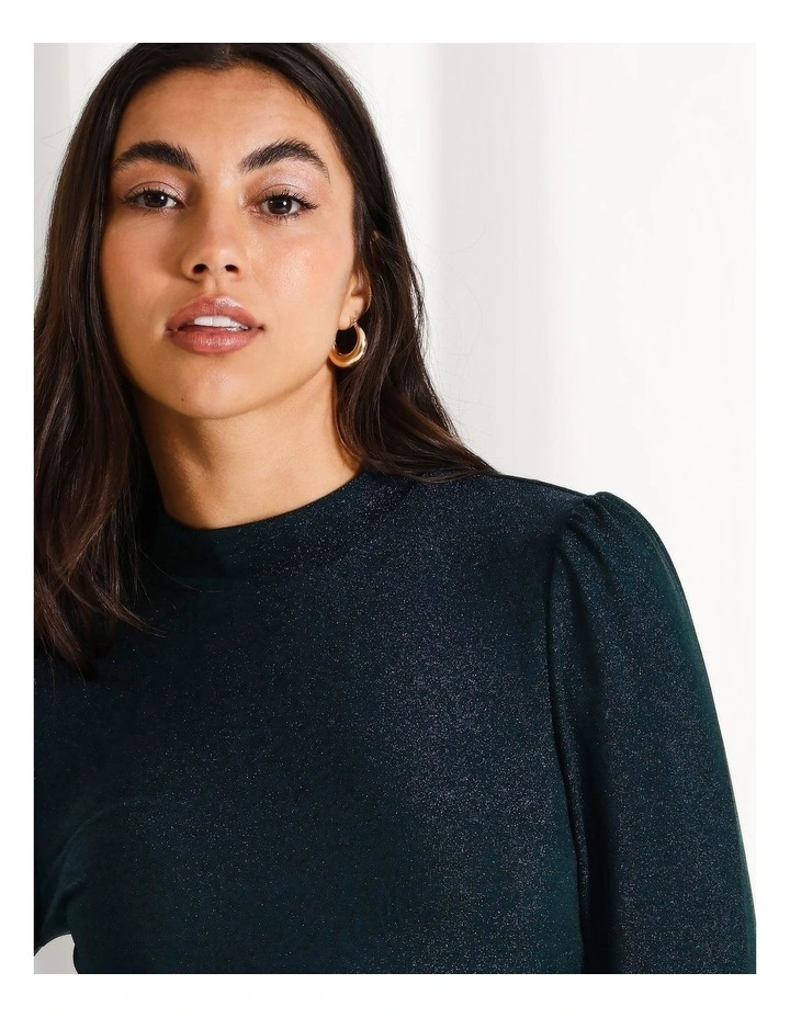 Glitter Long Sleeve Top in Dark Green