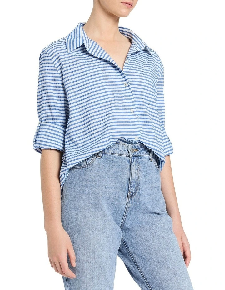 Nili Seersucker Overshirt in Blue Stripe