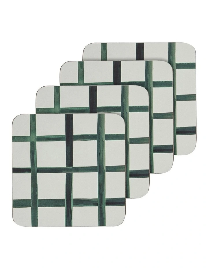 Square Habitat Check Hardboard Coasters 4 Pack in Grey