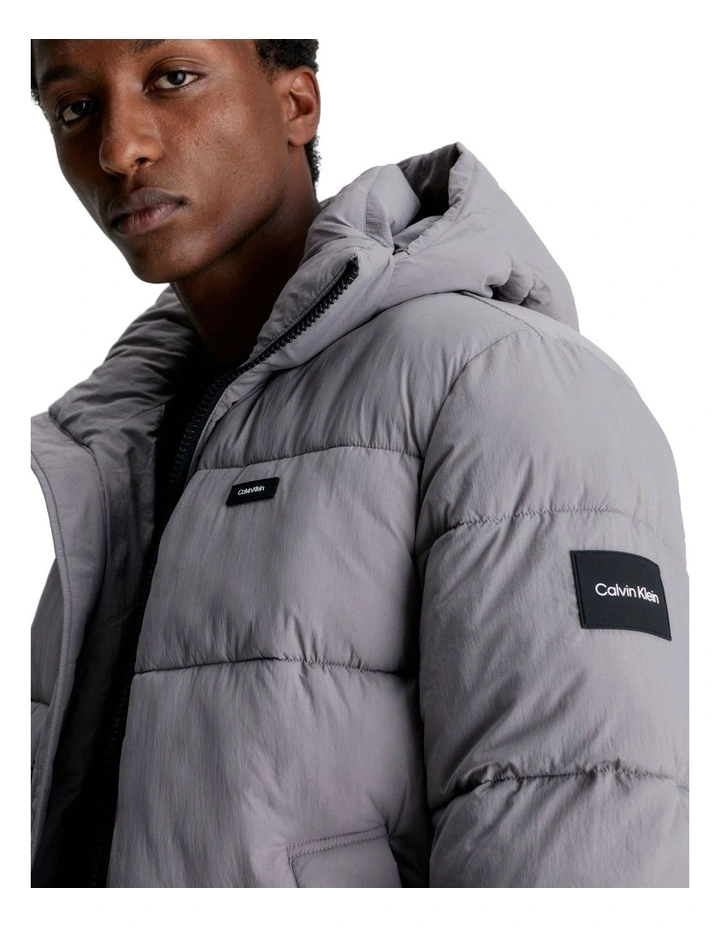 Crinkle Nylon Puffer Jacket in Grey