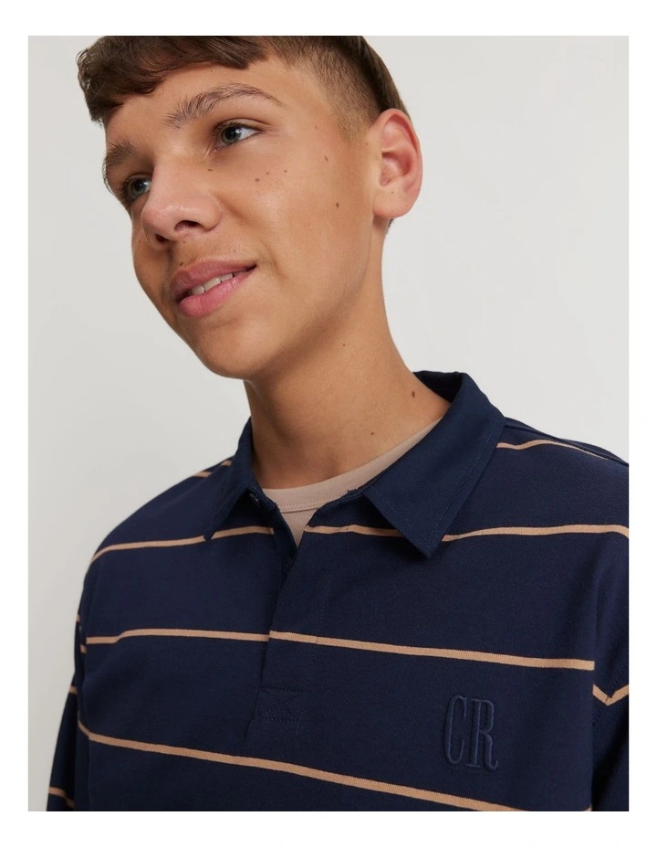 Block Stripe Long Sleeve Rugby T-shirt in Navy