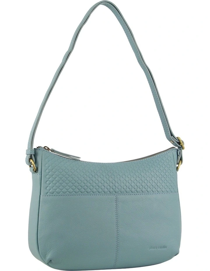 Diamond Pattern Embossed Leather Cross-Body Bag in Blue