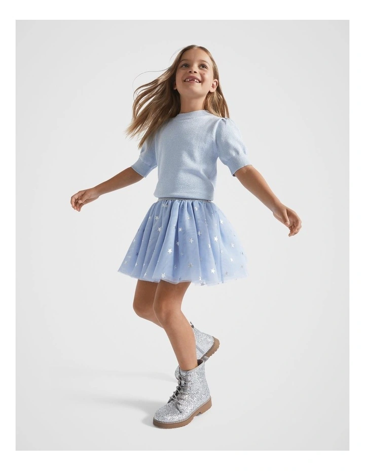 Metallic Knit Top in Soft Blue