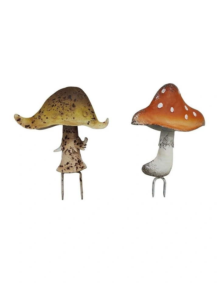 Mushroom Garden Stake Set of 2 in Yellow/Red