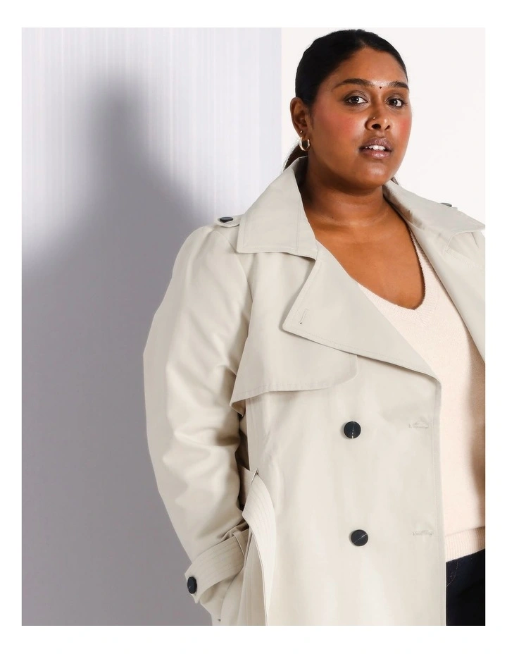 Organic Cotton Blend Structured Trench Coat in Stone