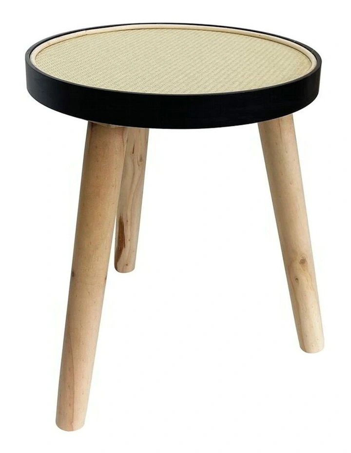 Round Wooden 3-Legged Side Table With Protective Edges in Multi