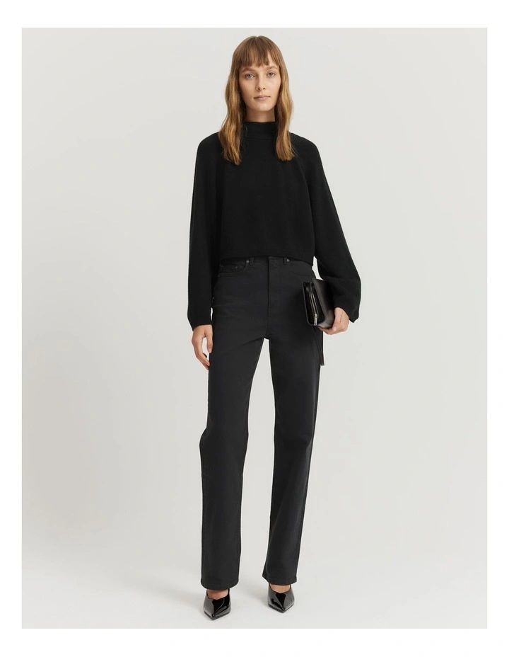 Gcs-certified Cashmere Blend Crop Knit in Black