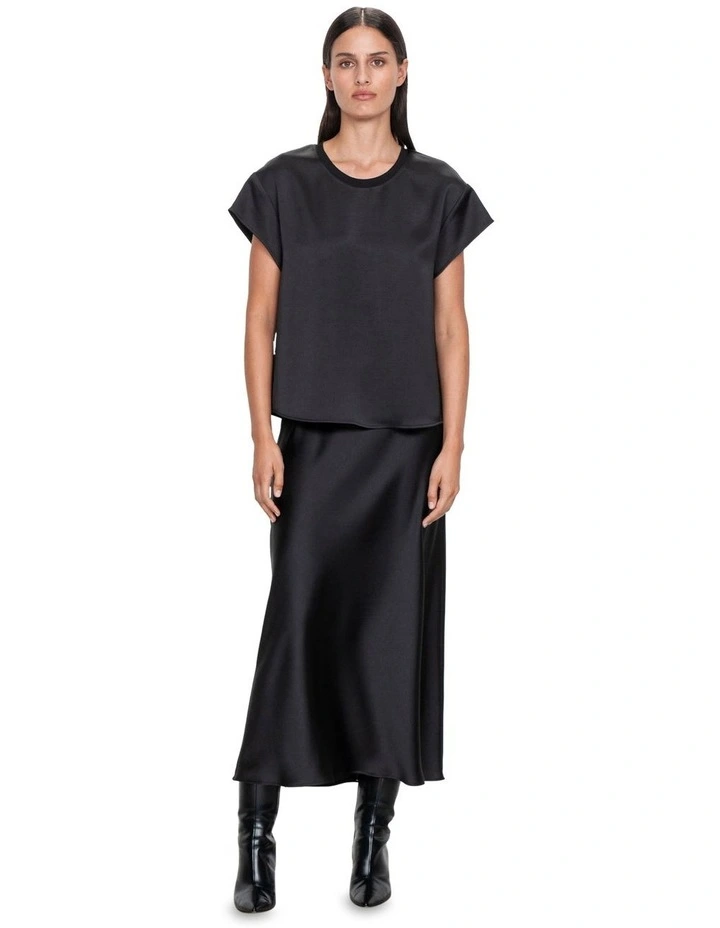 Drapey Satin Raw Edge Tee in Black