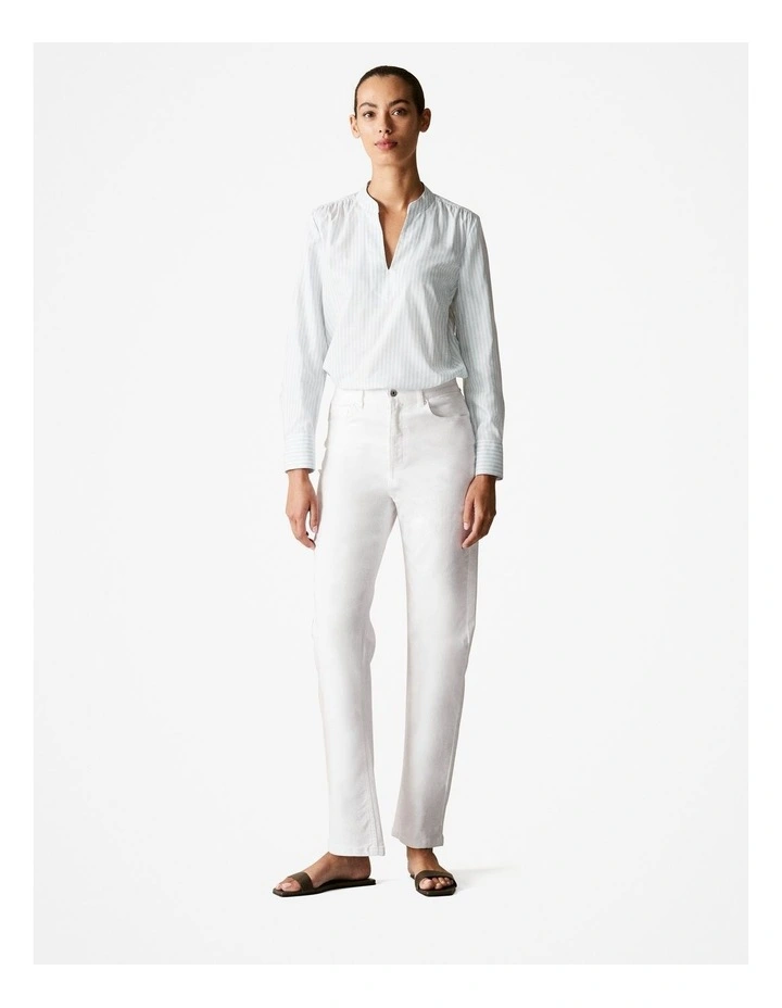 Cotton Modal Stripe Half Placket Blouse in Pale Blue