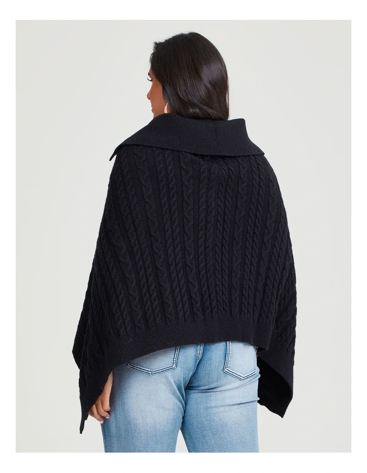Side Button Detail Poncho in Black