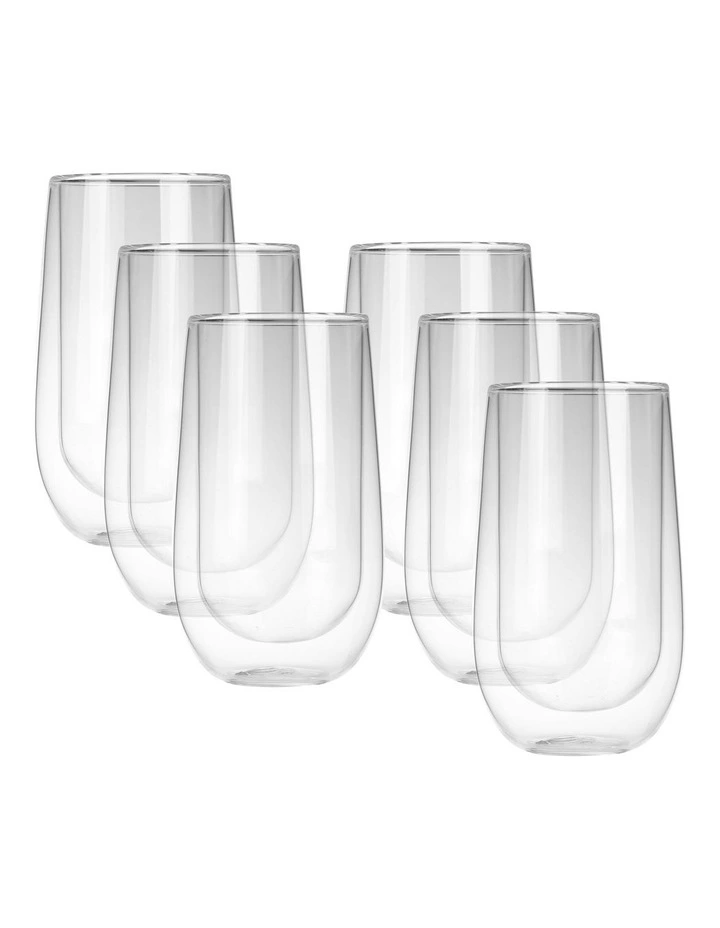 Double Wall Coffee Glass Set of 6 400ml Cups in White
