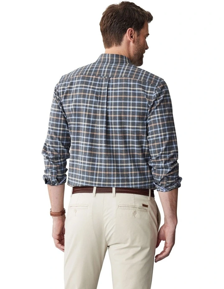 Brushed Twill Melange Check Long Sleeve Shirt in Charcoal Melange