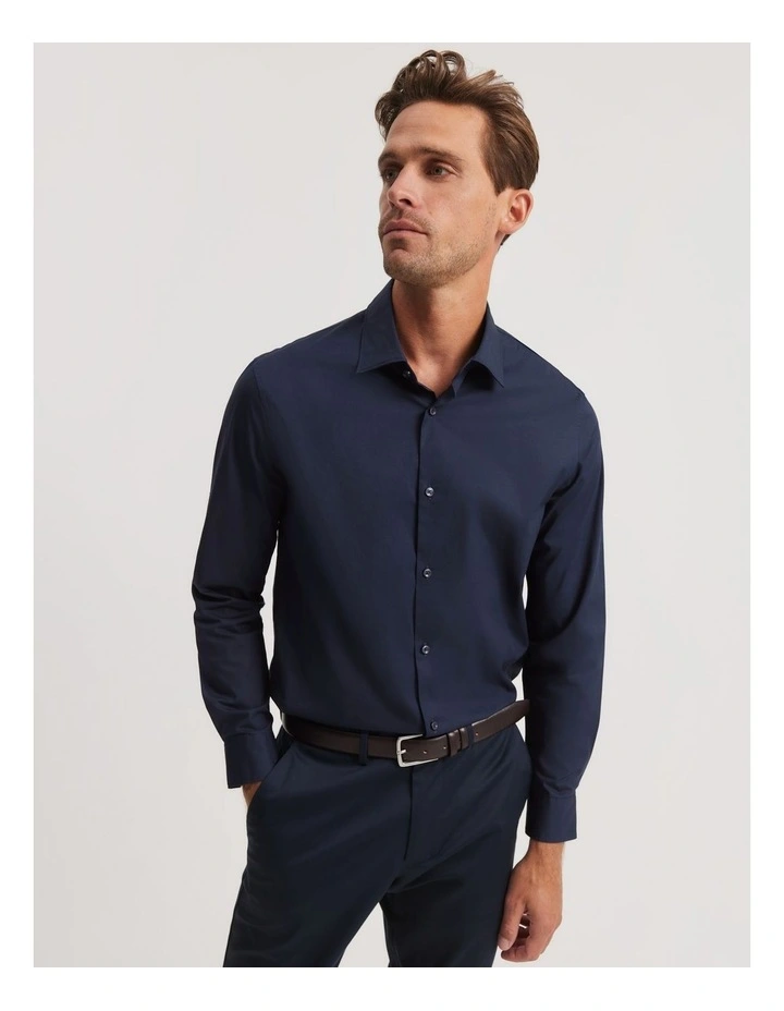 Tailored Fit Poplin Stretch Shirt in Ink