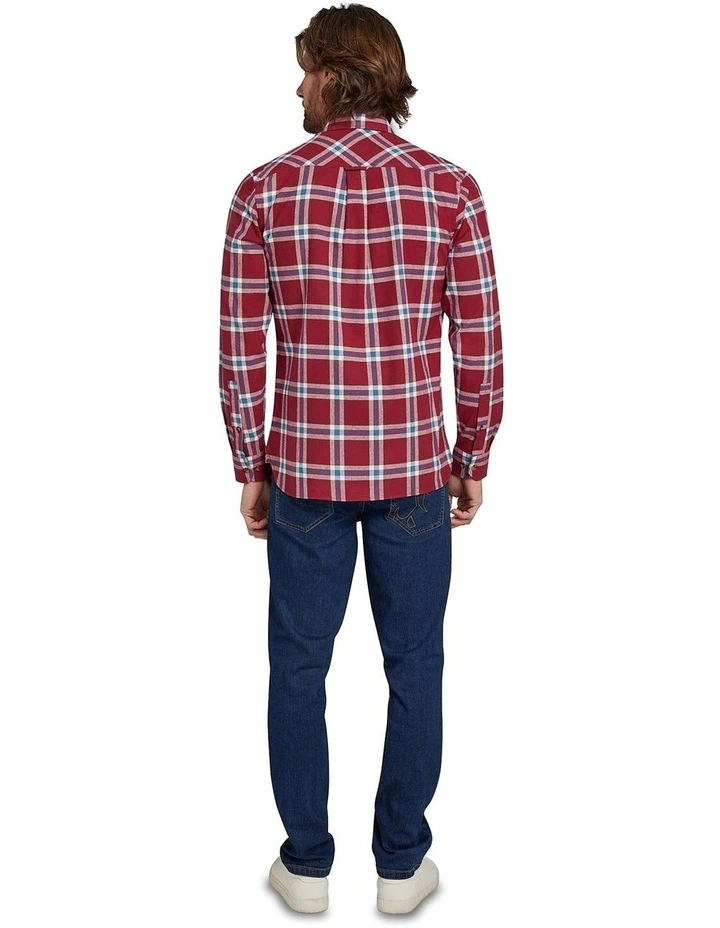 Large Check Brushed Cotton Long Sleeve Shirt in Claret