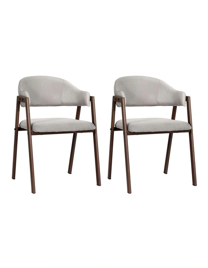 Dining Chairs Linen Hollow Armchair Set of 2 in Grey