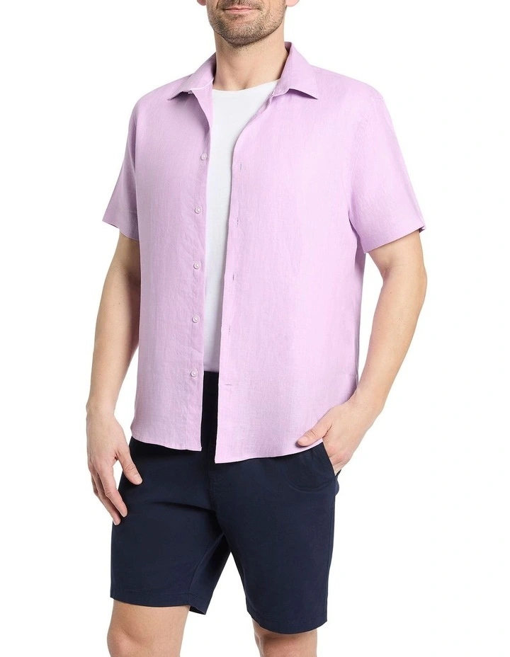Felix Short Sleeve Linen Shirt in Orchid