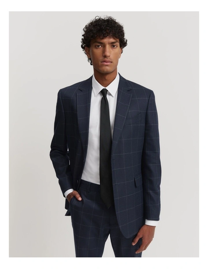 Cotton Wool Check Blazer in Navy