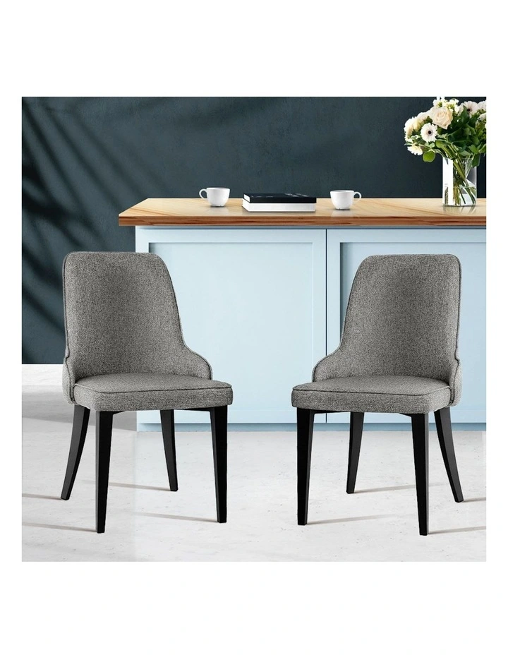 Dining Chairs Linen Fabric Set of 2 in Grey