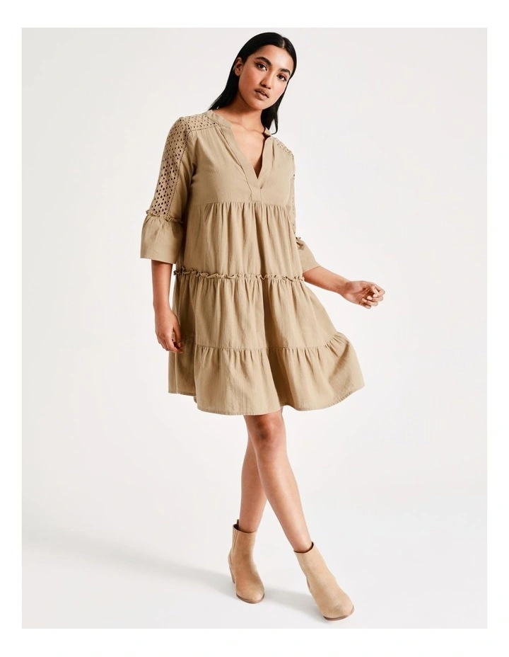Musthave 3/4 Sleeve Cotton Dress in Tigers Eye