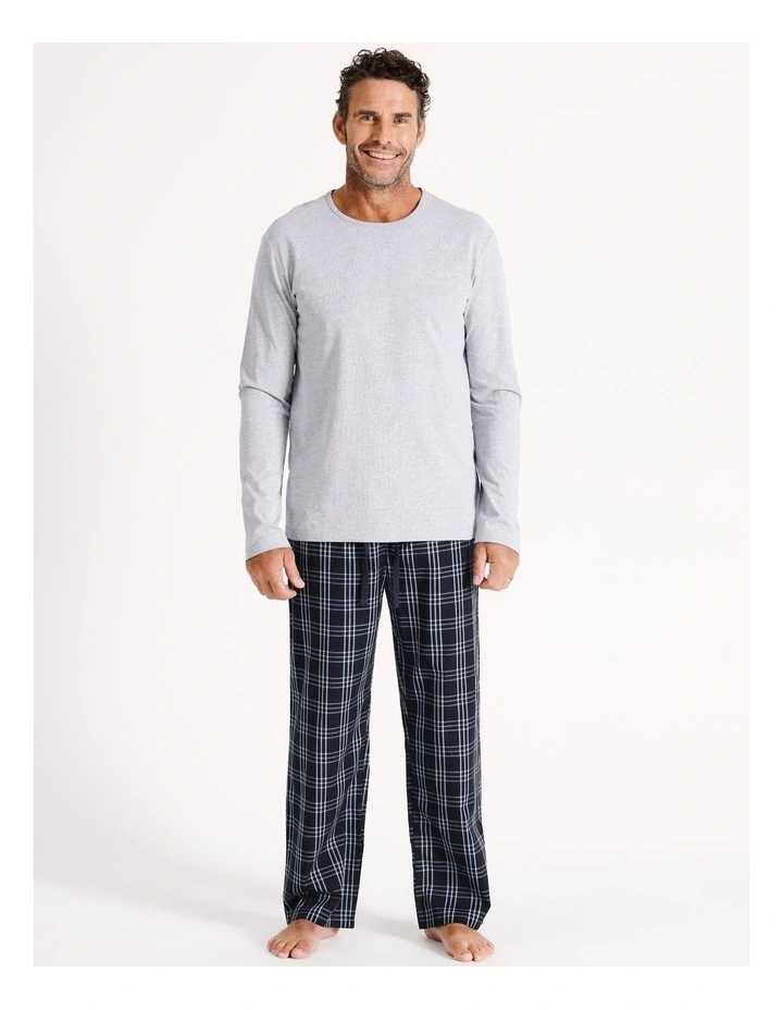 Essentials Long Sleeve Tee & Poplin Pant PJ Set in Navy/Denim