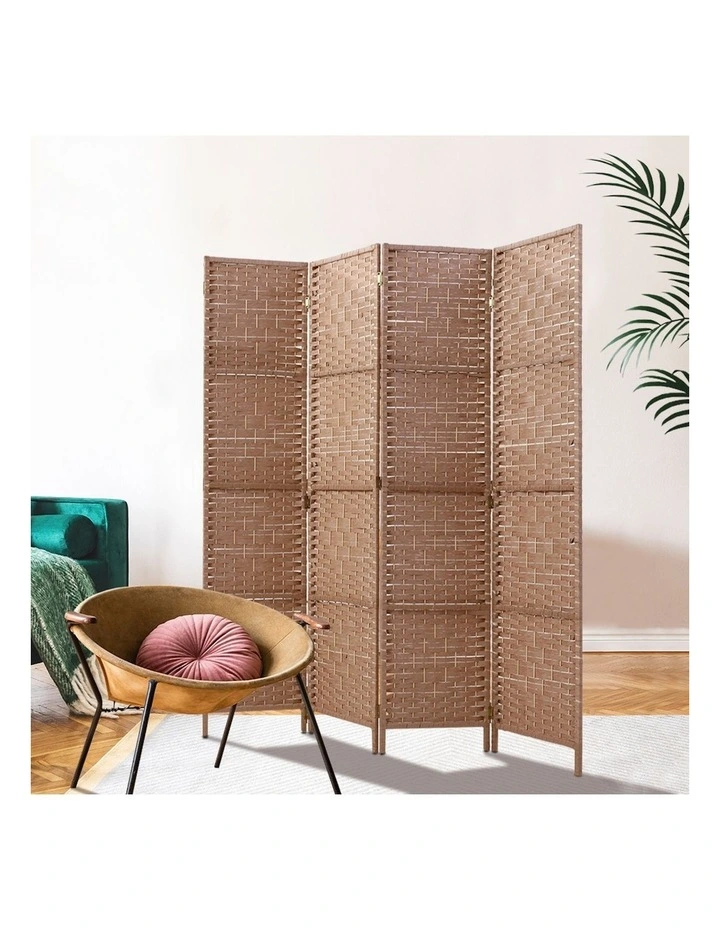 4 Panel Room Divider Screen 163x170cm in Woven Natural