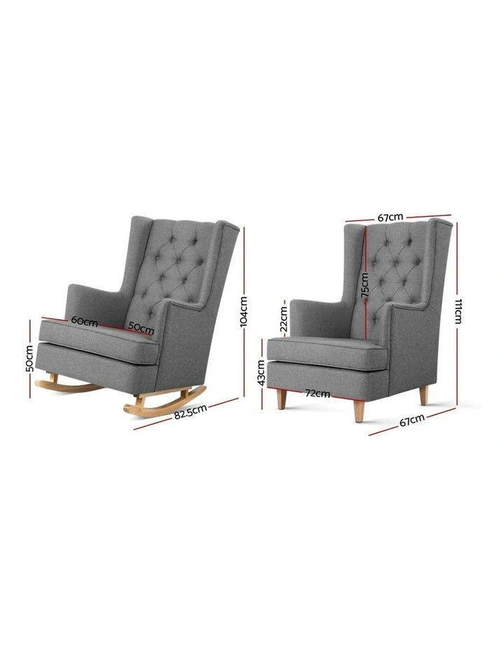 Fabric Rocking Armchair Grey