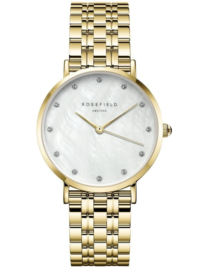 Upper East Side Mother Of Pearl Dial And Crystal Indices Gold Bracelet Watch