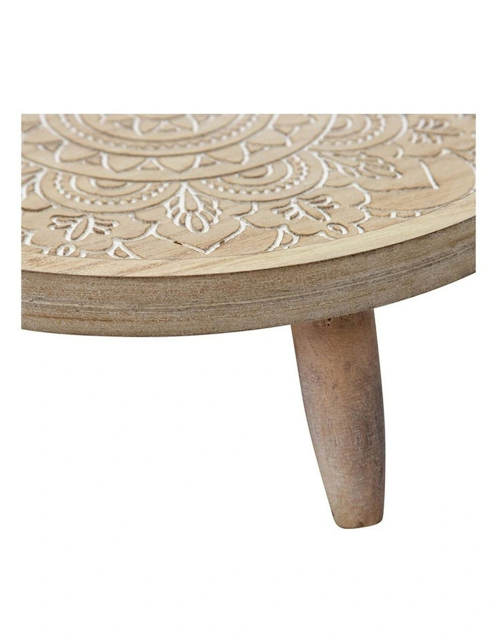 Mandala Carved Tray Set of 2 in Natural/White