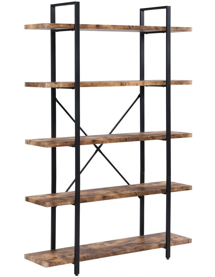 Industrial Style Bookshelf 5-Tier in Dark Brown