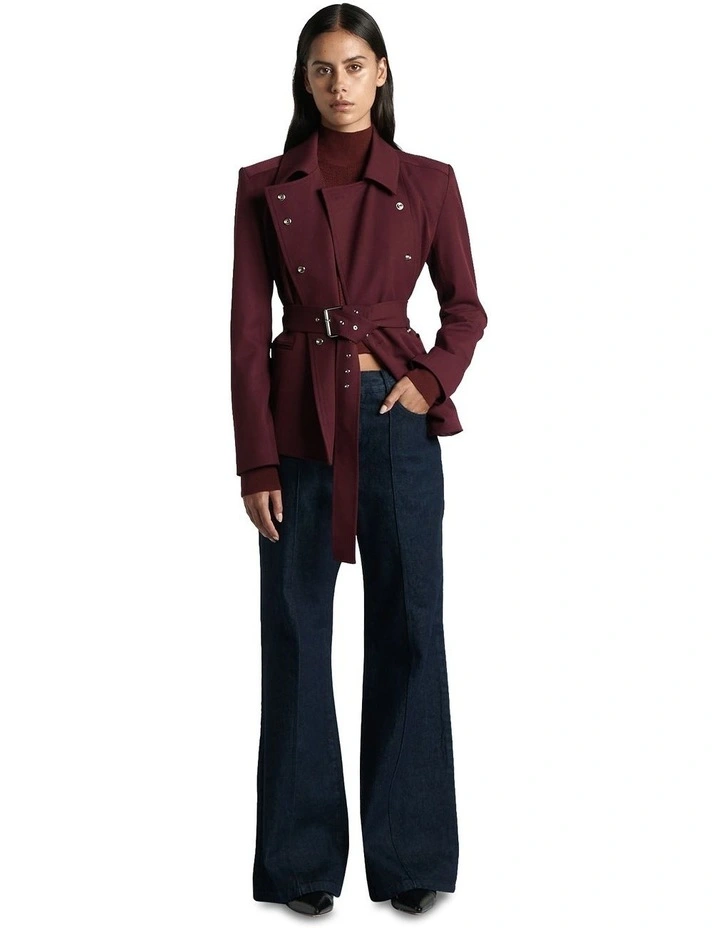 Eco Twill Belted Jacket in Bordeaux