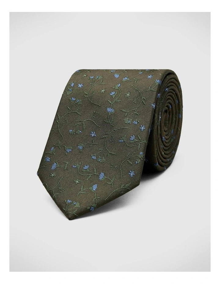 Tonal Floral Silk Tie in Khaki