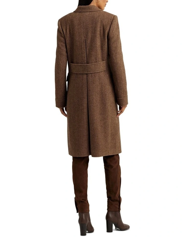 Double-Breasted Herringbone Coat in Brown