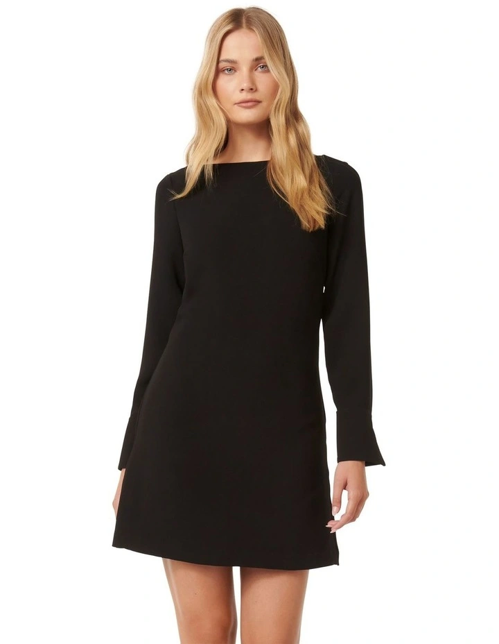 Colette Boat Neck Shift Mini Dress in Black