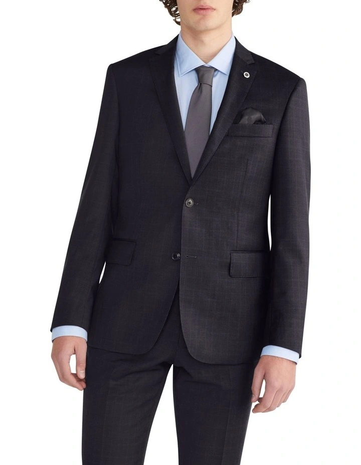 Tailored Tonal Glen Check Suit Jacket in Black