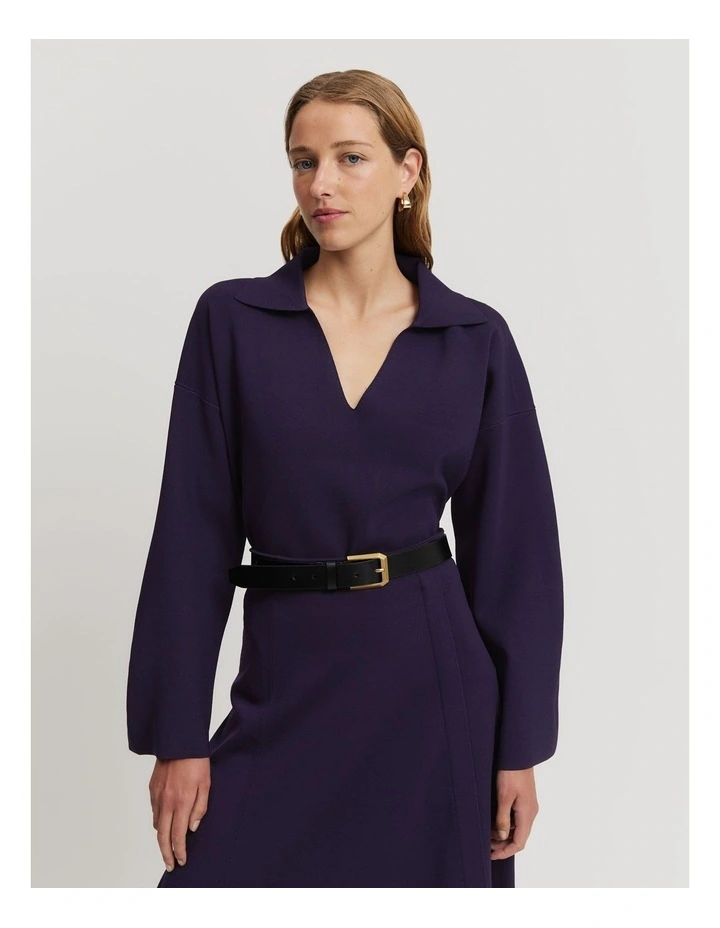 Compact Knit Polo Shirt in Eggplant