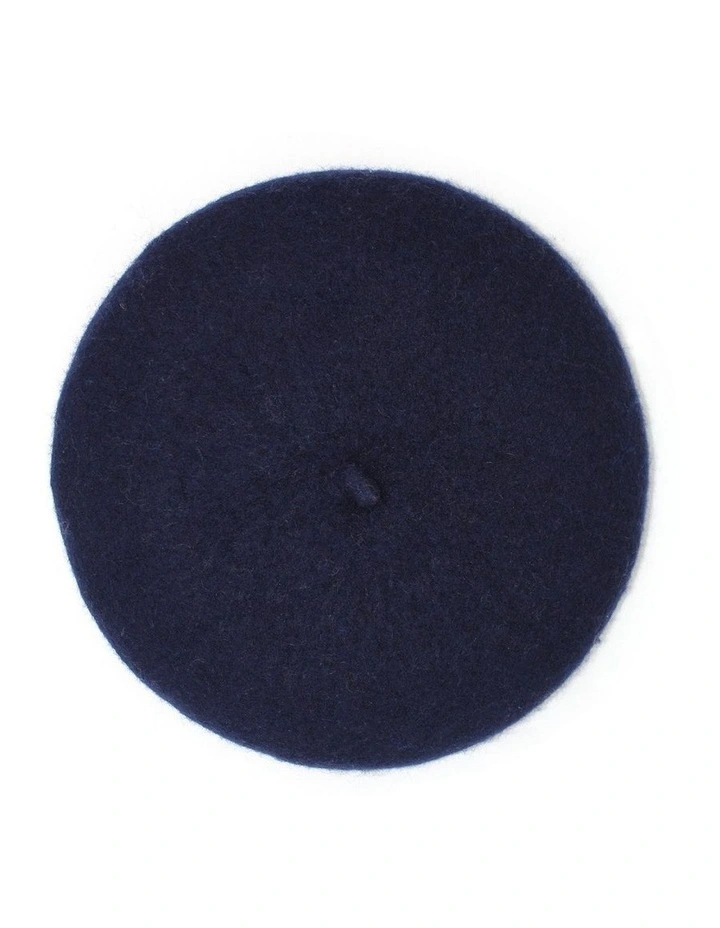 Lisa Wool Blend Beret in Navy