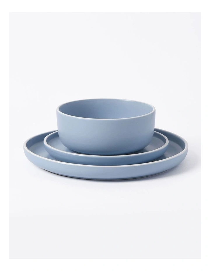 Muse 4 Person Dinner Set 12 Piece in Matte Glaze Sky Blue/White
